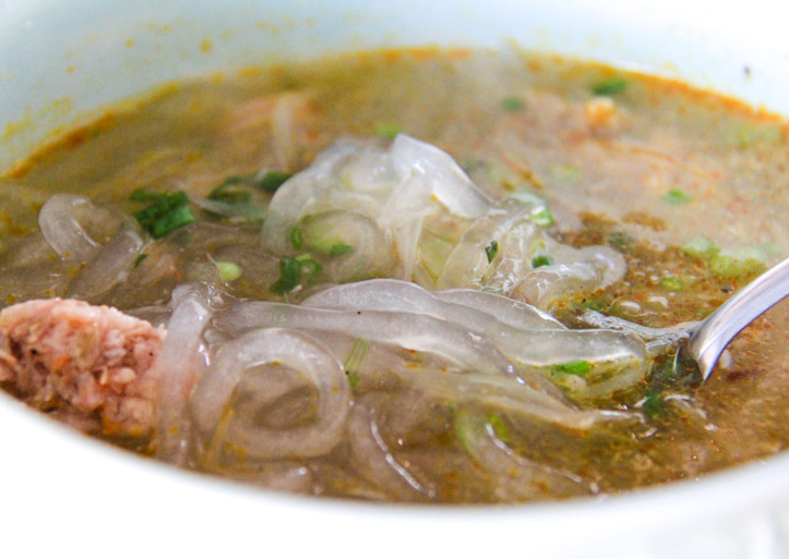 Banh Canh Tom Bot Loc or Vietnamese Thick Noodle Shrimp Soup with Fine Flour