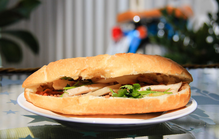 Banh Mi Cha Lua or Vietnamese style ham or pork loaf sandwich